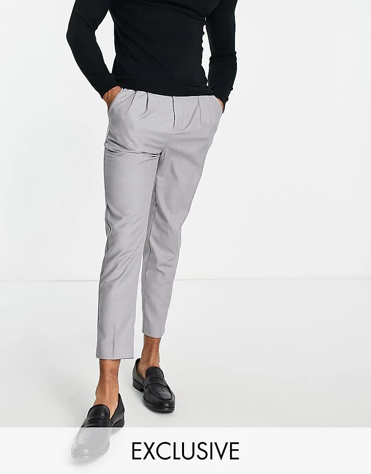 New Look Pleated Smart Trousers In Grey For Men 1 New Look Pleated Smart Trousers In Grey For Men