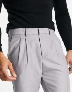 New Look Pleated Smart Trousers In Grey For Men 7 New Look Pleated Smart Trousers In Grey For Men -Look Espn Store 23074713 3